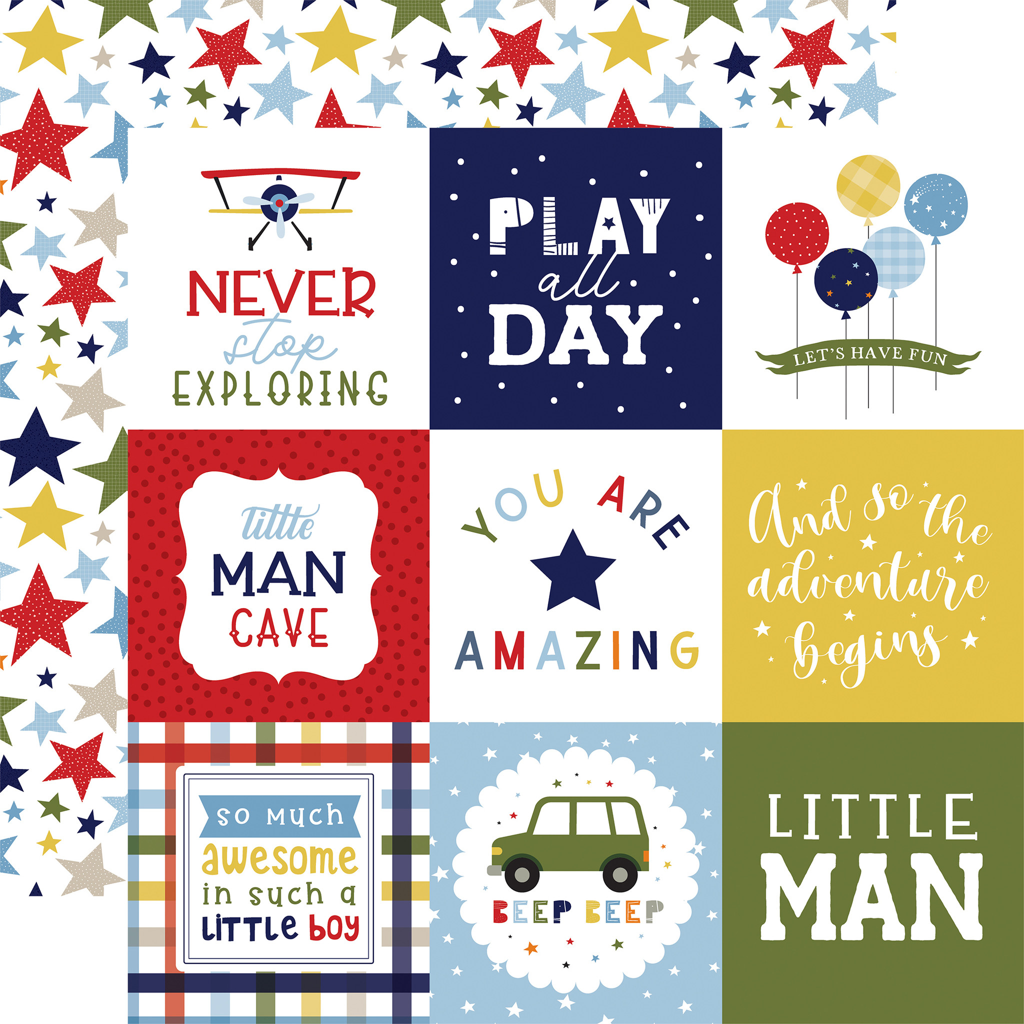 Little Dreamer Boy 4x4 Journaling Cards 12x12 Patterned Paper Echo