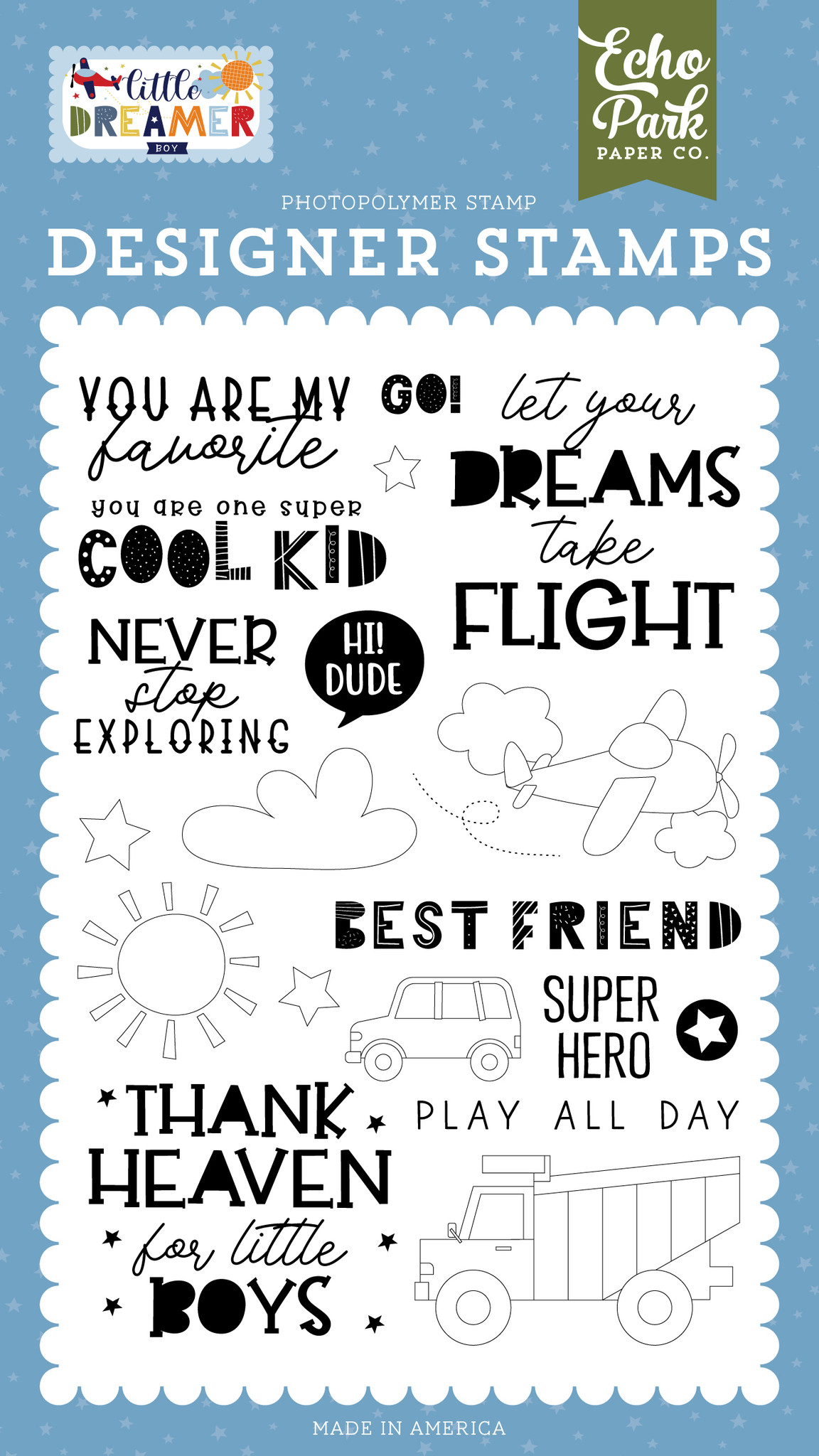 Little Dreamer Boy Never Stop Exploring Stamp Set Echo Park Paper Co
