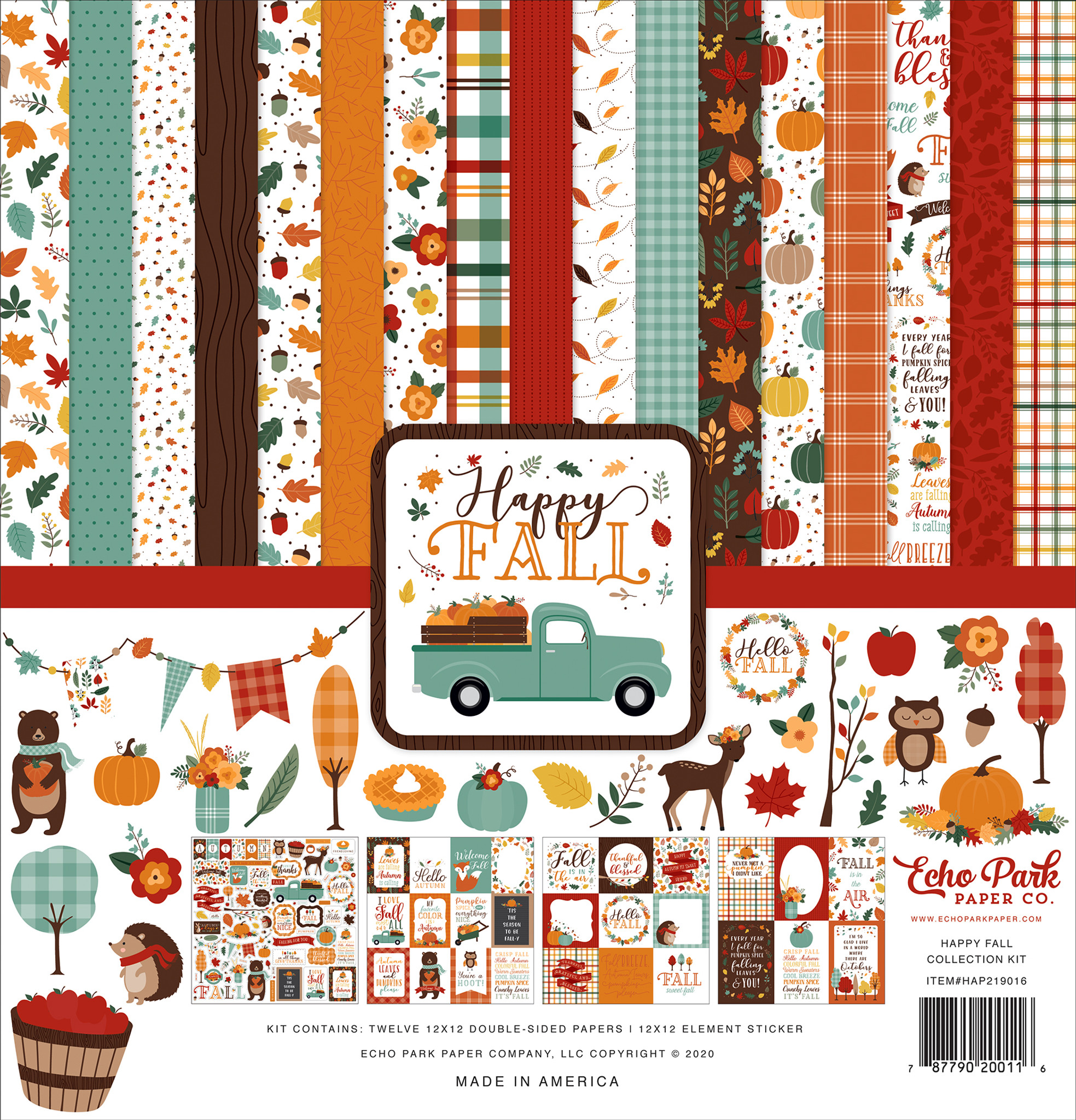 Echo Park Paper Happy Fall 12x12 Scrapbook Cardstock Collection Kit for  sale online