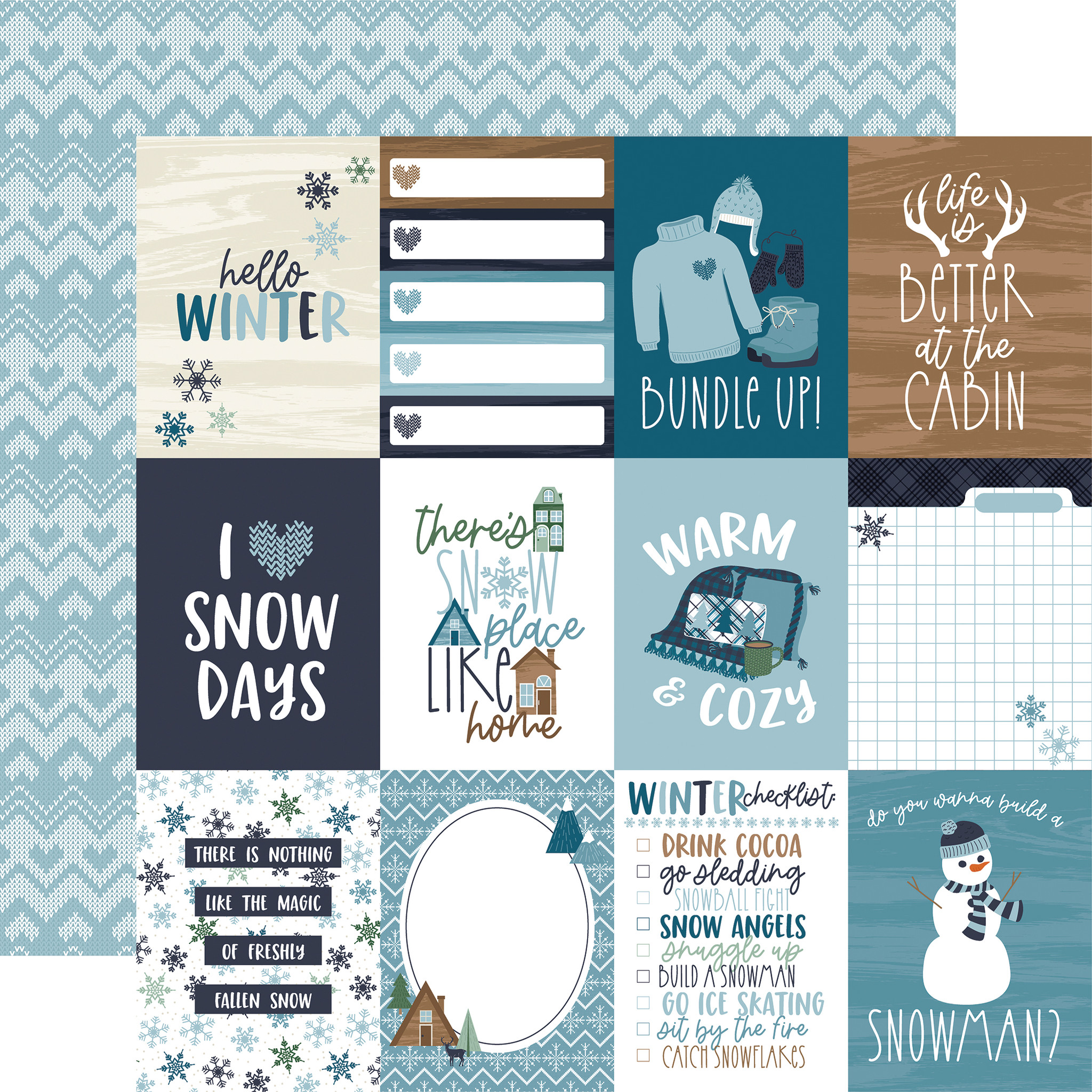 Hello Winter: Journaling Cards 12x12 Patterned Paper - Echo Park