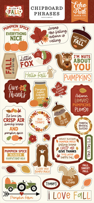 I Love Fall 6x13 Chipboard Phrases