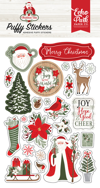 Echo Park - A Cozy Christmas Puffy Stickers Scrapbook Wall Art Gift Tags  Mixed Media Home Planner