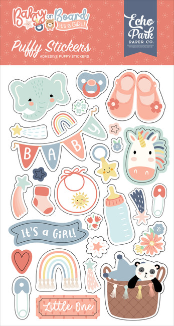 Baby On Board - Girl Puffy Stickers