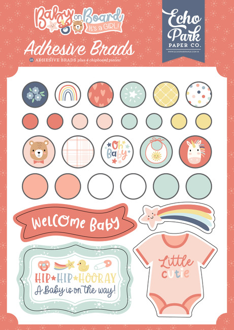 Baby On Board - Girl Adhesive Brads