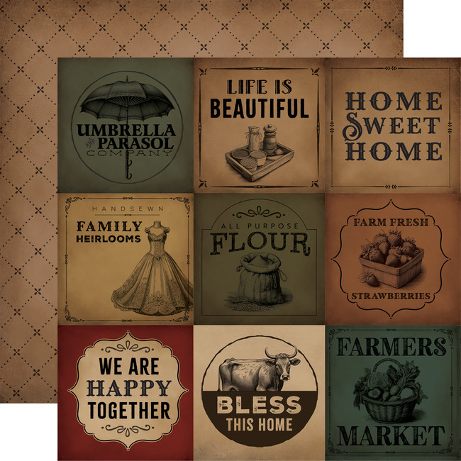 Vintage Market: 4x4 Journaling Cards 12x12 Patterned Paper