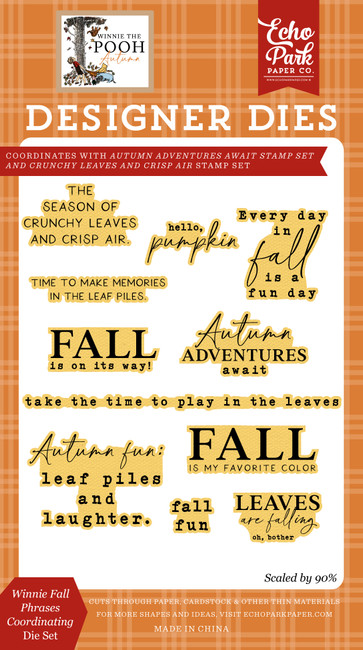 Winnie The Pooh Autumn: Winnie Fall Phrases Coordinating Small Die Set