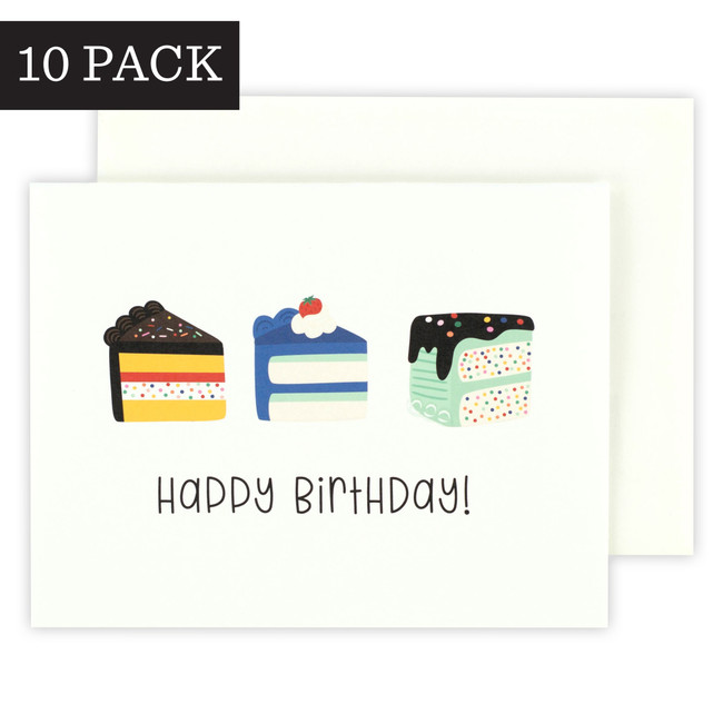 Happy Birthday Sliced Cake Greeting Card - 10 Pack
