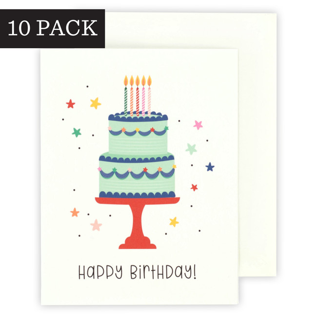 Happy Birthday Cake Greeting Card - 10 Pack