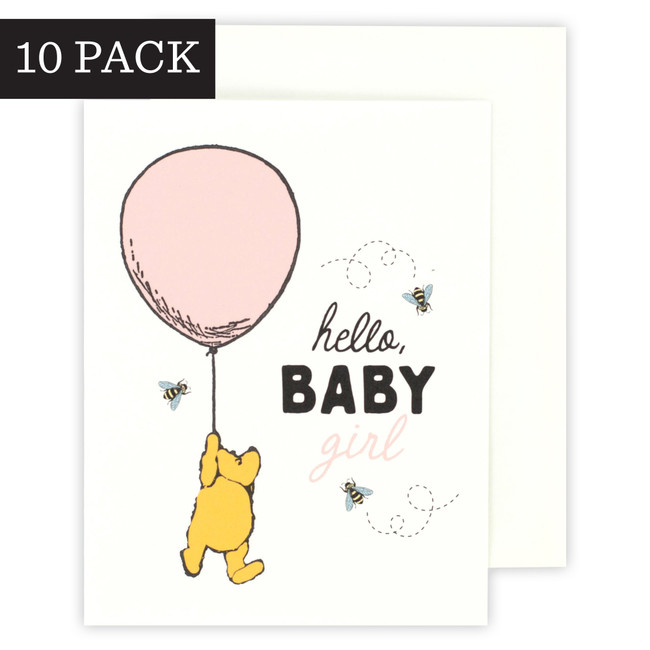 Hello Baby Girl Winnie Greeting Card - 10 Pack