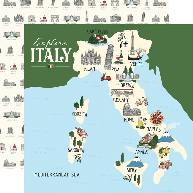 Italy: Map Of Italy 12x12 Patterned Paper