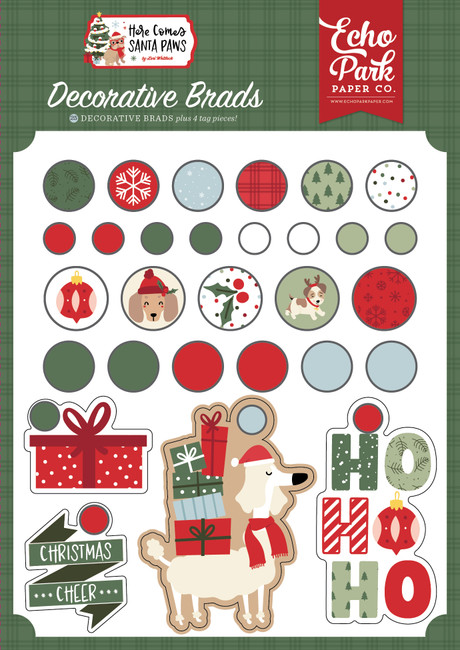 Here Comes Santa Paws Decorative Brads