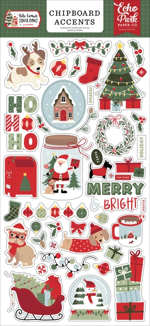 Here Comes Santa Paws 6x13 Chipboard Accents