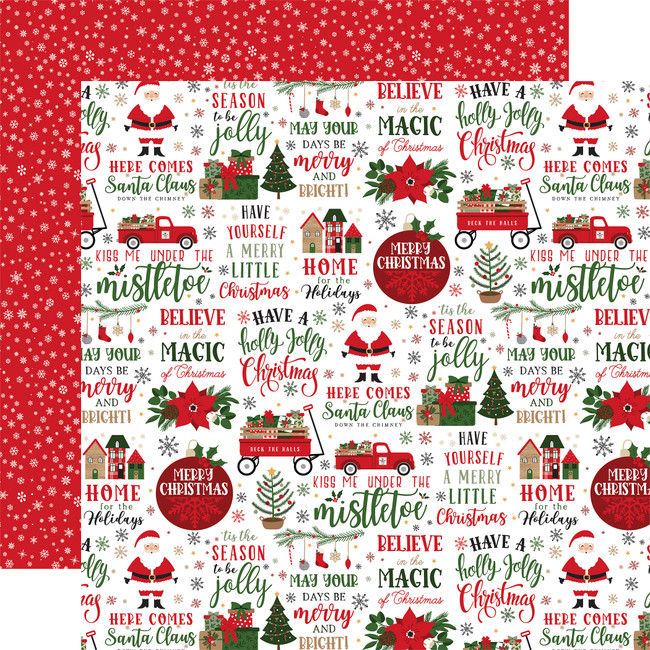Echo Park I Love Christmas HERE COME SANTA 12”x12” Scrapbook Paper