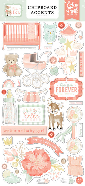 IAG277021 - It's A Girl 6x13 Chipboard Accents