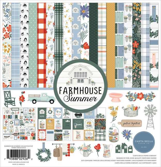 Carta Bella Paper Co. Country Kitchen Collection Kit, Twelve 12X12  Double-sided Sheets and 12X12 Sticker Sheet, Retro Kitchen/farm Paper 