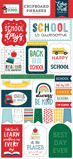 First Day Of School 6x13 Chipboard Phrases