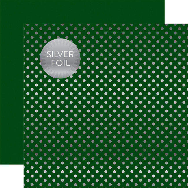 Christmas Silver Foil Dot - Dark Green 12x12 Patterned Paper