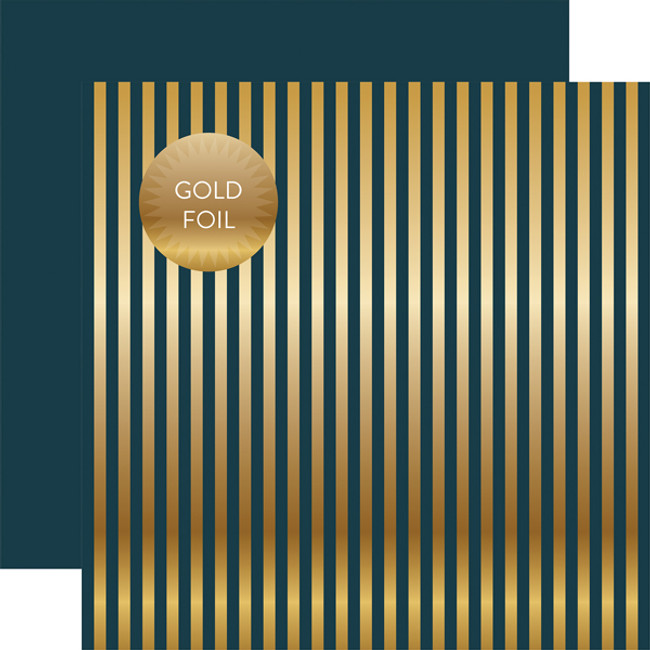 Christmas Gold Foil Stripe - Navy 12x12 Patterned Paper