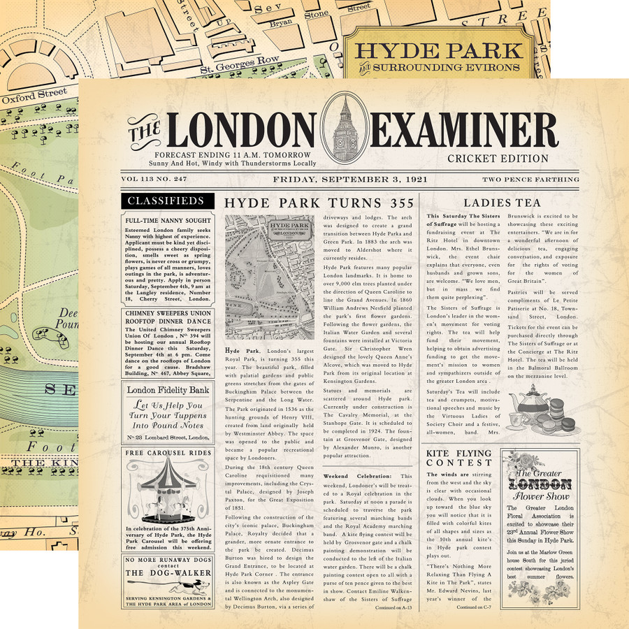 Practically Perfect: London Examiner 12x12 Patterned Paper
