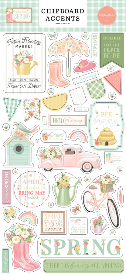 Here Comes Spring 6x13 Chipboard Accents