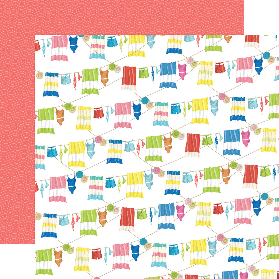 Beach Town: Swimwear Clothesline 12x12 Patterned Paper