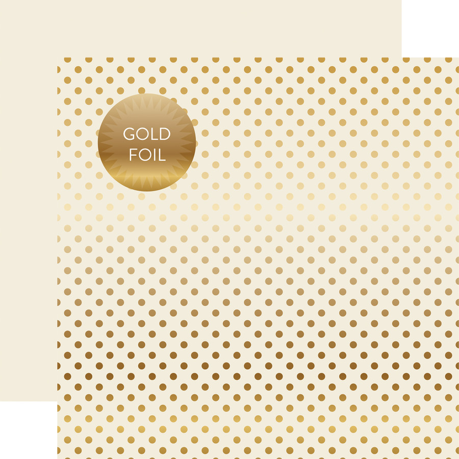 Dots & Stripes: Gold Foil Dot - Ivory 12x12 Patterned Paper