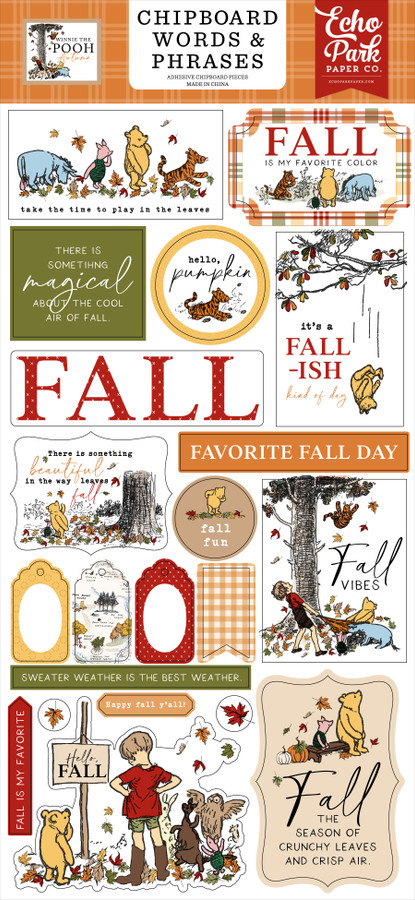 Winnie The Pooh Autumn 6x13 Chipboard Word & Phrases