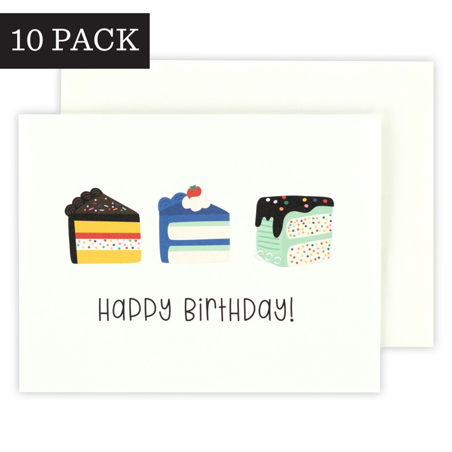 Happy Birthday Sliced Cake Greeting Card - 10 Pack