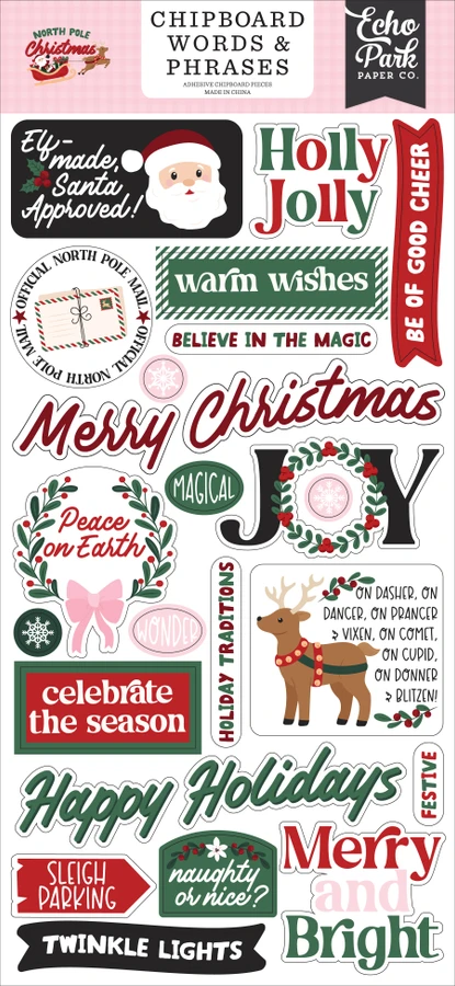 North Pole Christmas 6x13 Chipboard Word & Phrases