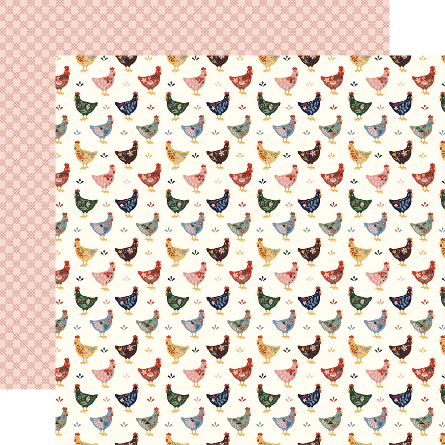 Welcome Home: Folk Art Chickens 12x12 Patterned Paper