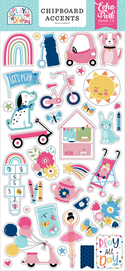 Play All Day Girl 6x13 Chipboard Accents