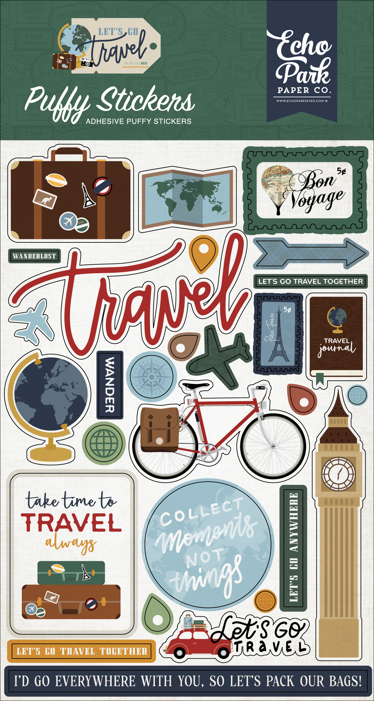 Let's Go Travel Collection 12 x 12 Scrapbook Sticker Sheet by Echo Park  Paper