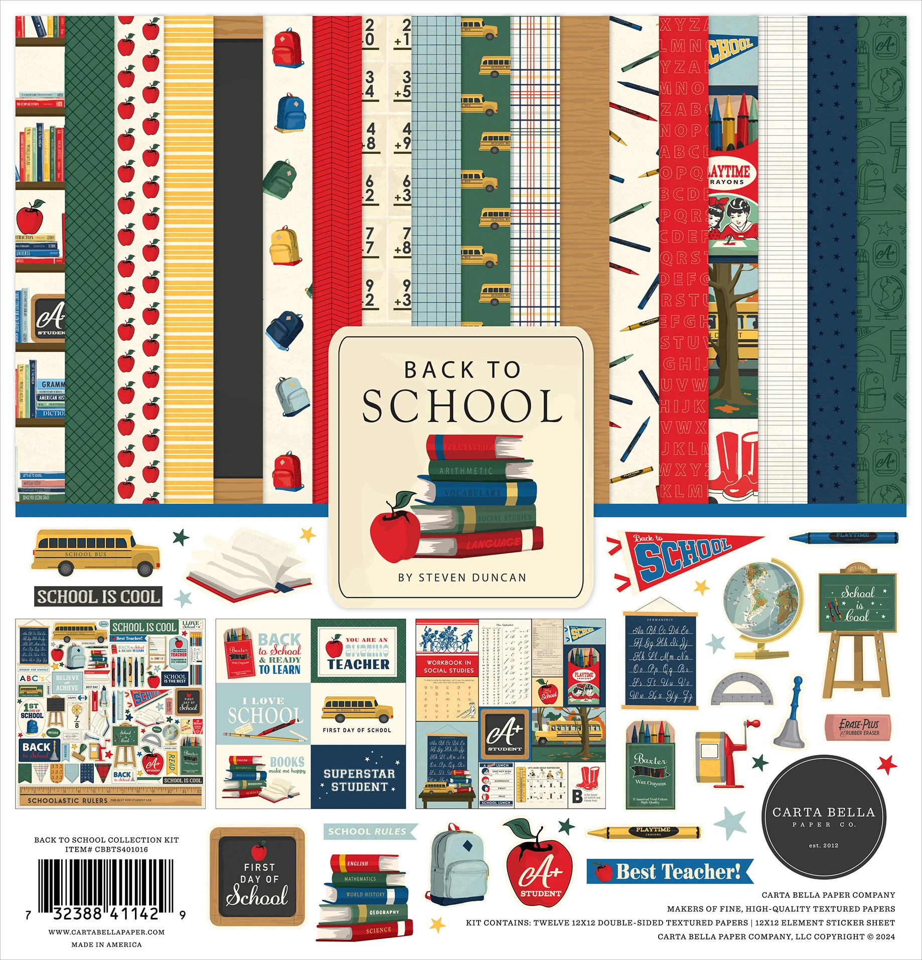 Echo Park Back To School Paper Craft Kit - 60-80 Pieces, 12x12 Inch Scrapbooking Supplies - View #2