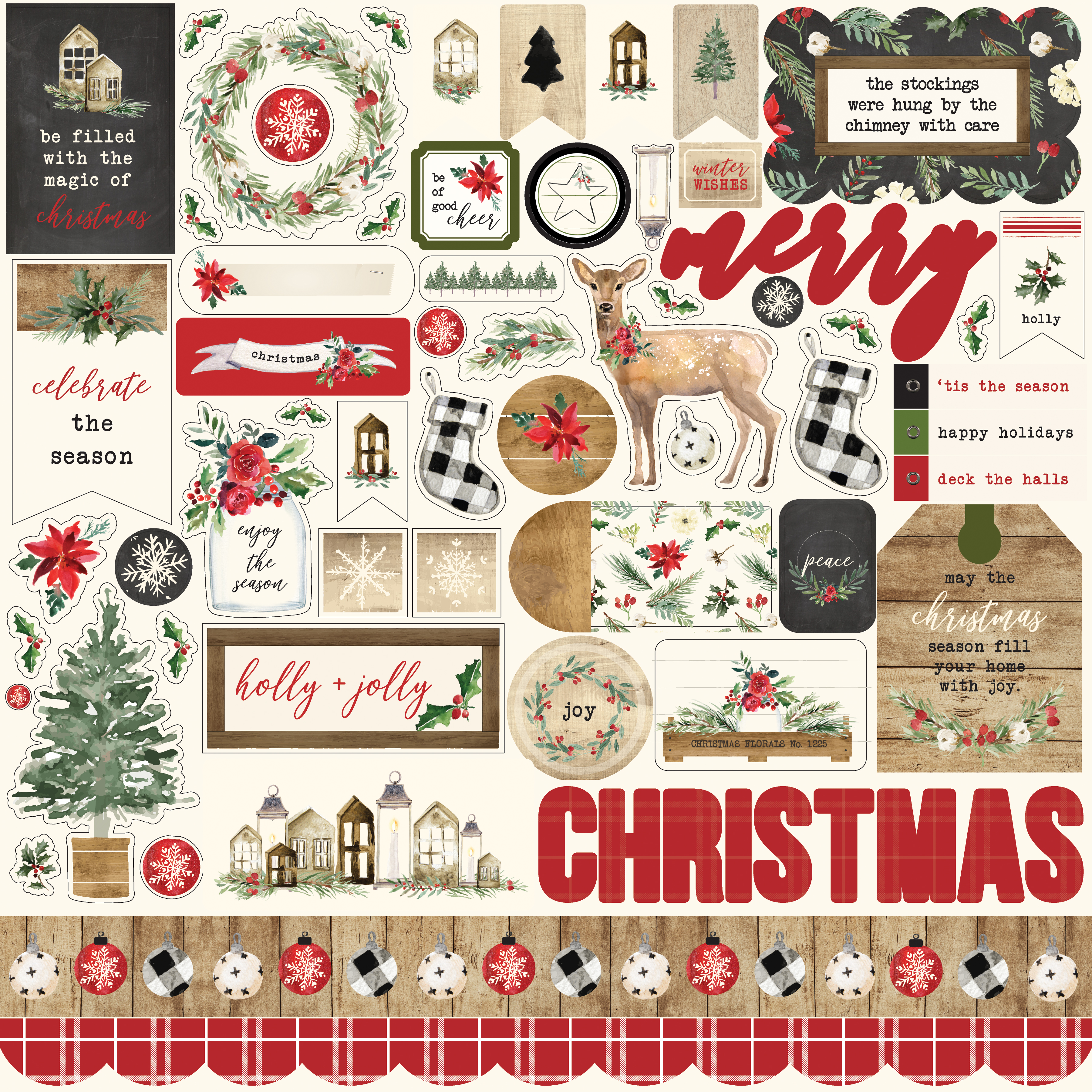 (1) 12x12 Sheet of Echo Park Paper A LUMBERJACK CHRISTMAS Scrapbook Stickers