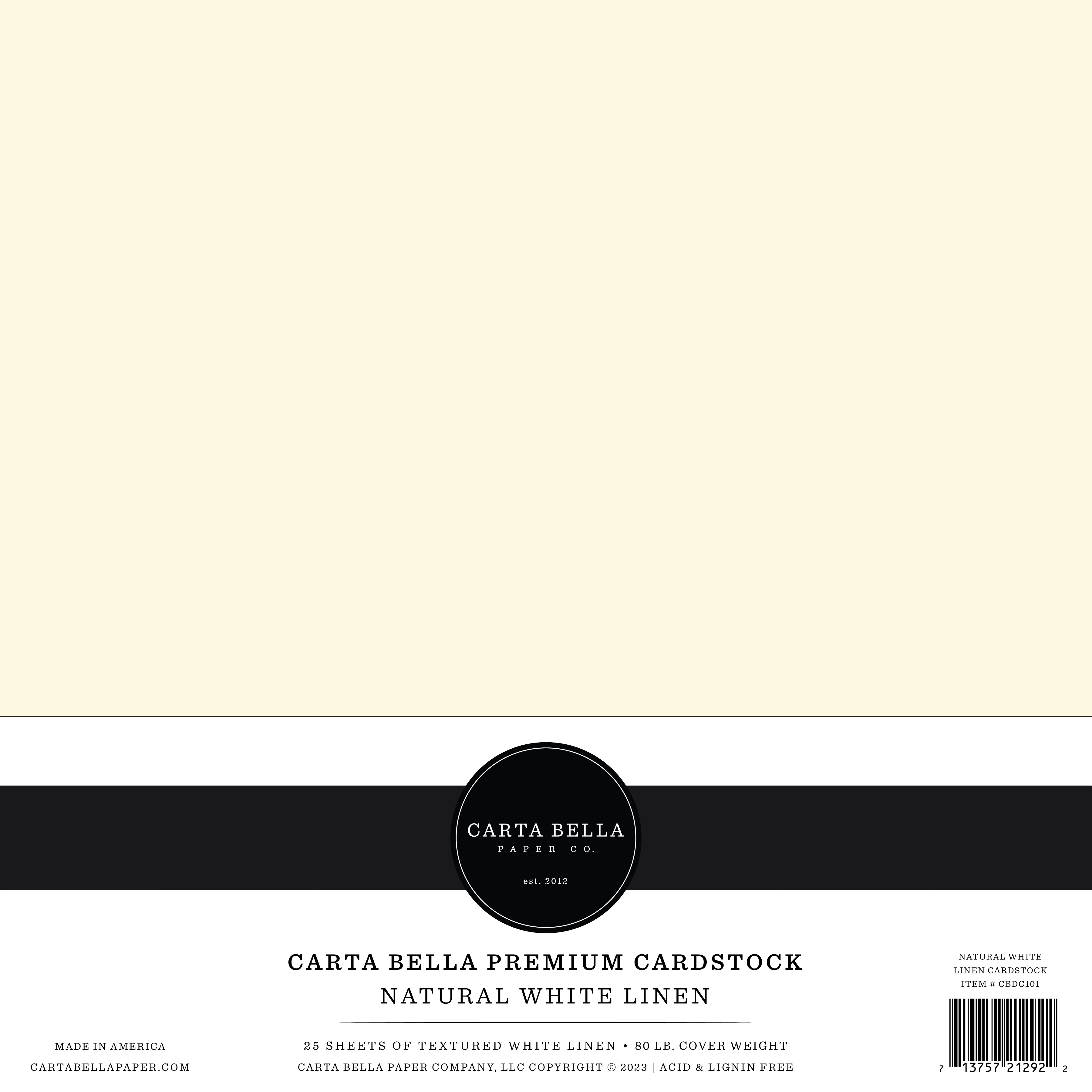 Carta Bella Designer 80 lb Cover Cardstock 12x12 Ebony Black Linen