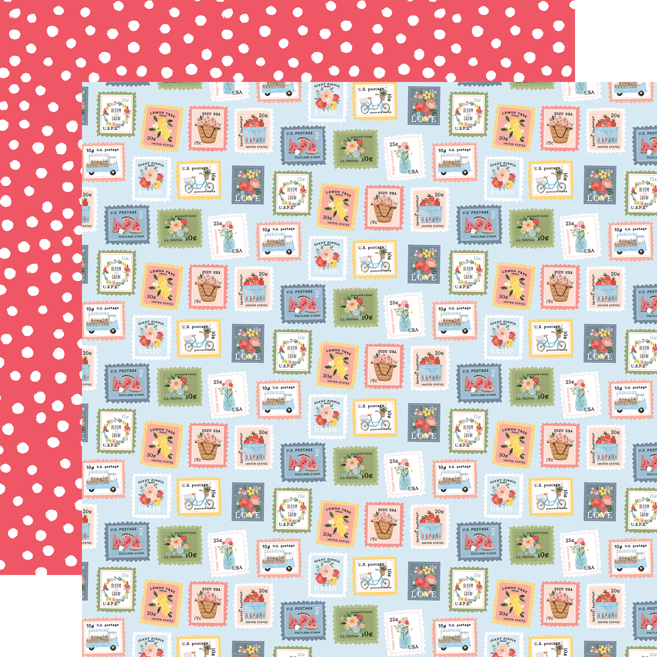Summer: Summer Stamps 12x12 Patterned Paper - Echo Park Paper Co
