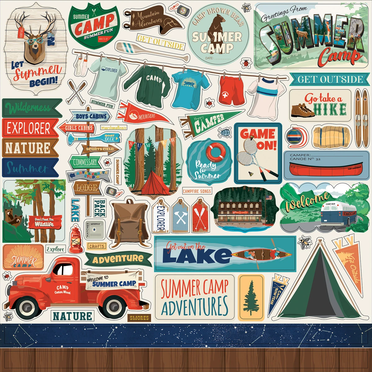 Camp Sticker Craft Summer Camp Element Sticker - Echo Park Paper Co