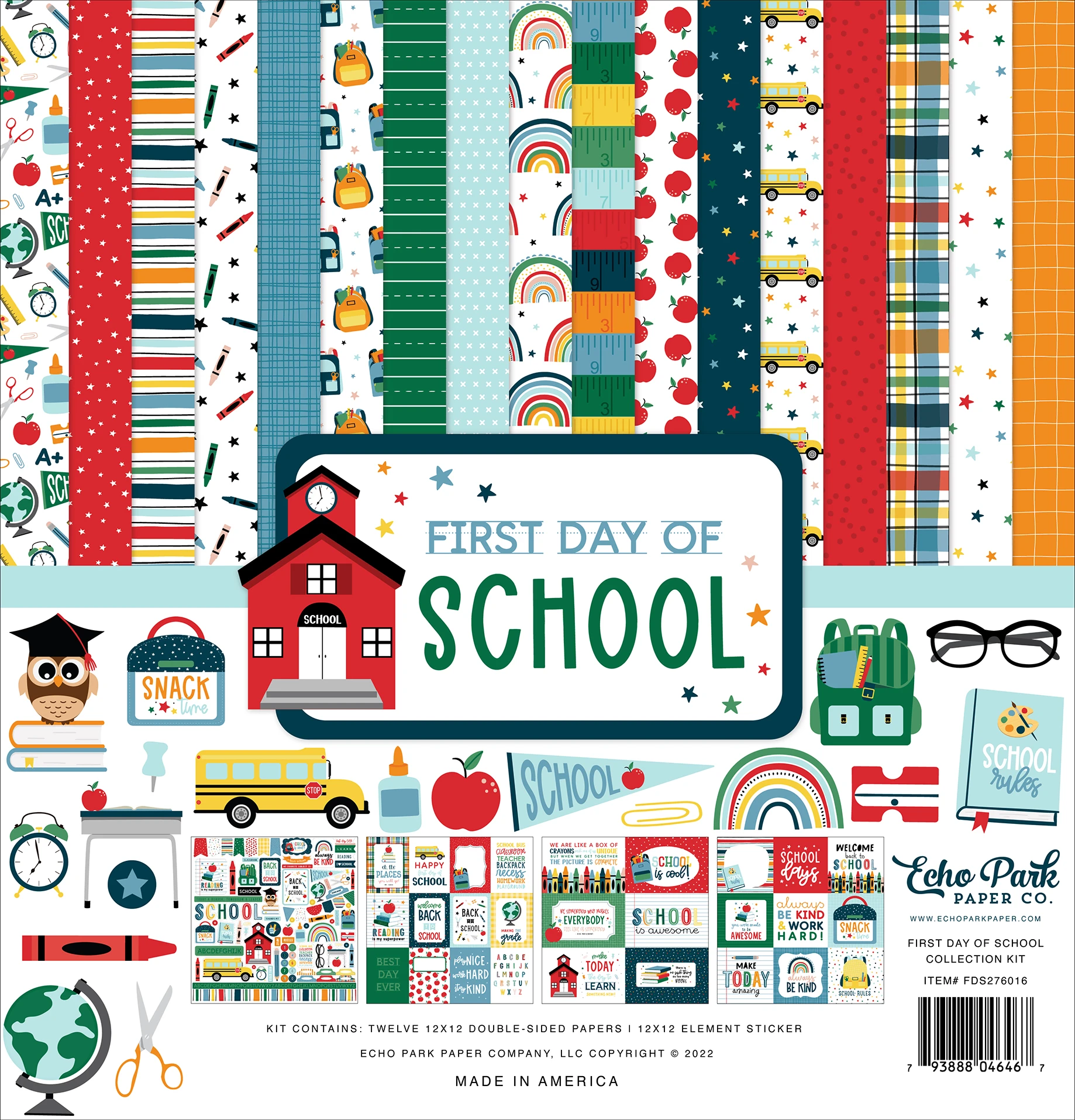 Echo Park Back To School Paper Craft Kit - 60-80 Pieces, 12x12 Inch Scrapbooking Supplies - View #9