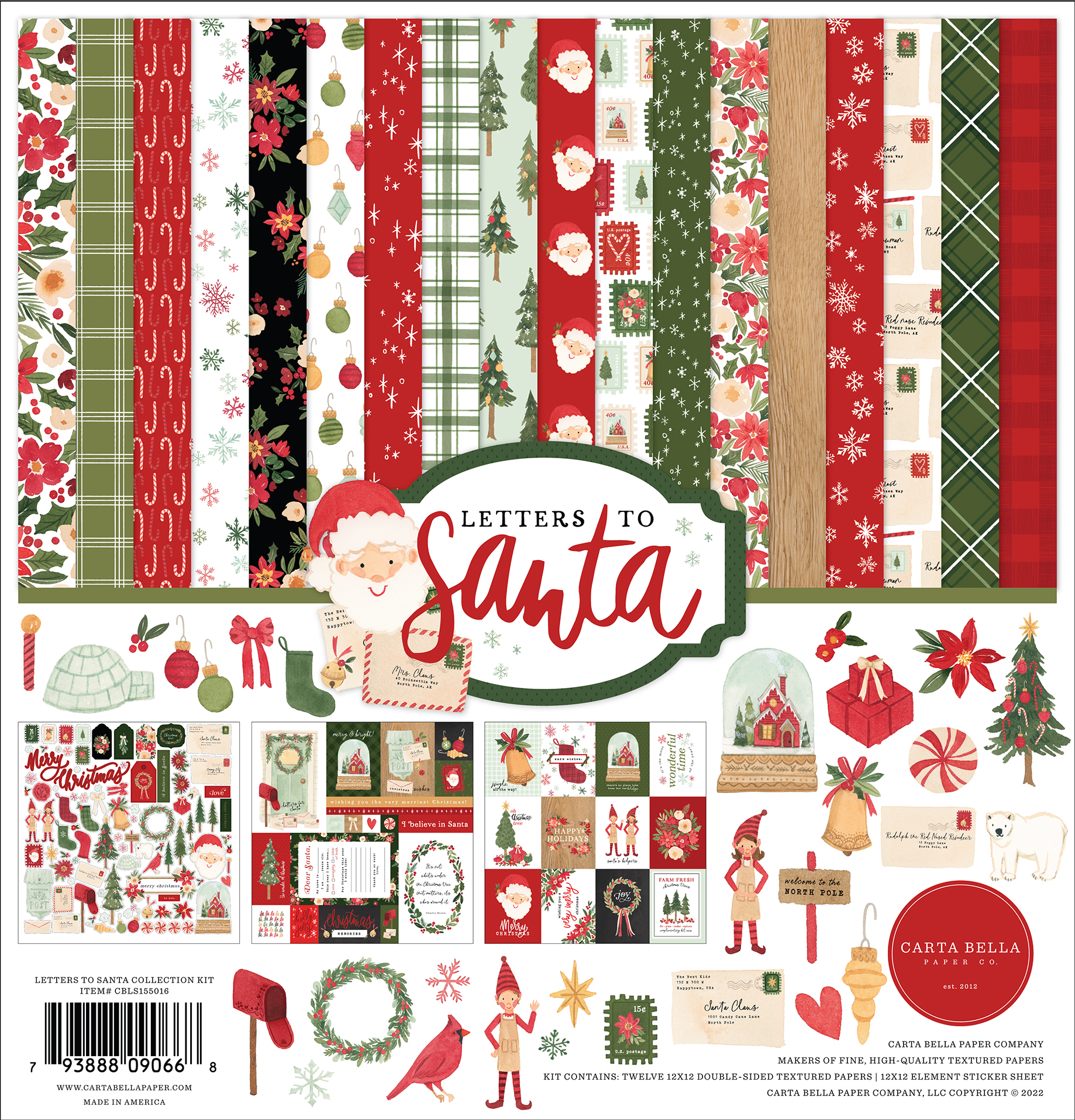 Christmas Dots and Stripes 12 X 12 Paper Set of 7 Scrapbook Paper
