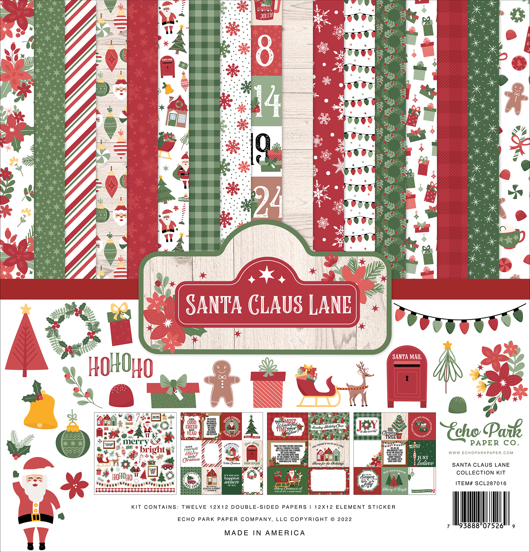 Echo Park I Love Christmas HERE COME SANTA 12”x12” Scrapbook Paper