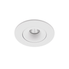 Bottom view of adjustable mini downlight, white bezel, fire rated, IP44, 6W LED, 3000K