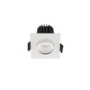 Bottom view of adjustable square mini downlight with tiltable head, white finish, IP44, fire rated, 6W LED, 3000K