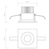 Vetro Square Bathroom Downlight IP65, Technical Drawing