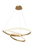 Gold twisted spiral LED pendant light illuminated, 57W 3000K, 800mm diameter