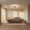 Concentric ring LED flush ceiling light installed in contemporary bedroom