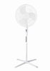 16 inch white oscillating pedestal fan with height adjustable stand and cross base on white background