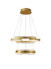 Matt gold two-tier ring LED pendant unlit, ribbed acrylic diffusers, 80W dimmable
