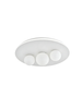 Flush ceiling light in sandy white with 3 globe shades unlit, 48W CCT integrated LED, angle view showing disc profile