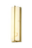 Alabaster rectangular wall light in matt brass finish, side angle view showing natural stone panel with warm veining held in slim brass channel frame