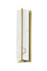 Alabaster rectangular wall light in matt brass, front angle view showing white alabaster stone panel in brushed brass channel frame, IP54 rated 18W LED